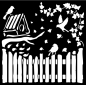 Preview: Stamperia Thick Stencil Schablone 18 x 18 cm House of Roses Fence and Birds