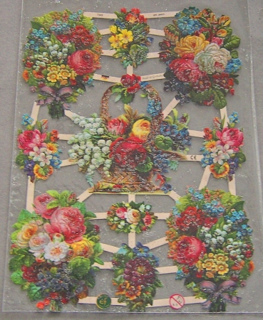 Poesiebild 24 x 17 cm bunter Blumenbogen hoch, Glimmer silber