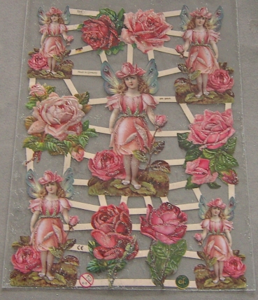 Poesiebild 24 x 17 cm Rosen, Elfen, Glimmer silber