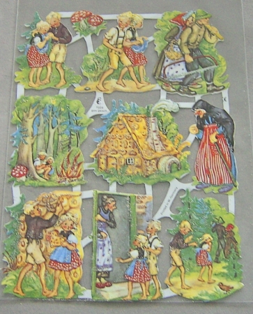 Poesiebild 24 x 17 cm Märchen Hänsel & Gretel II 50er Jahre Glimmer silber