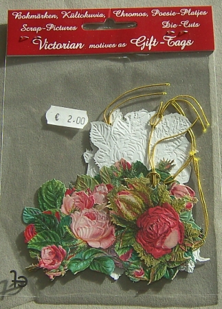 5 Geschenkanhänger mit goldener Kordel Rosen 6 x 5,5 cm