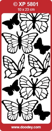 Preview: Stickerbogen 10 x 23 cm Schmetterlinge Hologramm rot