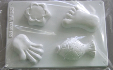 Hobbyfun Seifengießform Seife Hand, Fuß, Blüte, Fisch 4 Motive