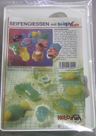 Preview: Hobbyfun Seifengießform Seife Hand, Fuß, Blüte, Fisch 4 Motive