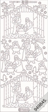Preview: Stickerbogen 10 x 23 cm transparent Weihnachtskrippe Glitter / gold