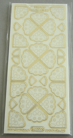 Stickerbogen 10 x 23 cm Aufkleber Flitter Transparent Ecken gold mit Stickmuster