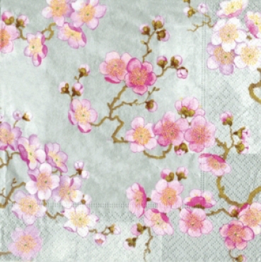 Caspari Lunch Serviette pro Stück Silver Plum Blossom