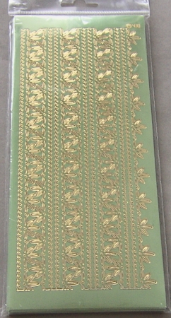 Stickerbogen 10 x 23 cm Spitzenränder 1, groß Gold-Spiegelfolie grün