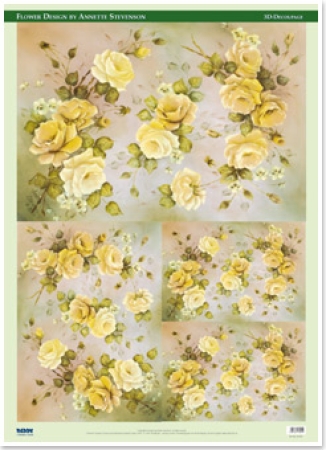 Decoupagepapier 1 Bogen, 70 x 48 cm, Rosen, gelb