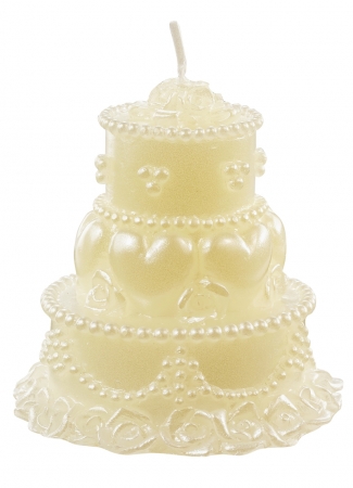 Kerze Hochzeitstorte rund creme 8 x 10 cm