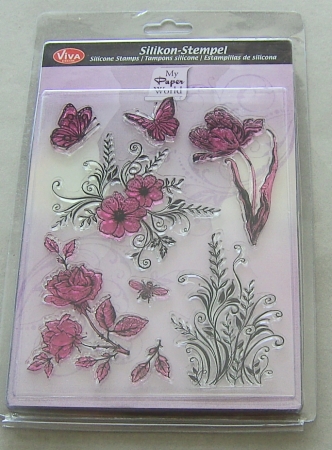 VIVA Decor Transparente Silikon-Stempel "Blumen und Schmetterlinge"