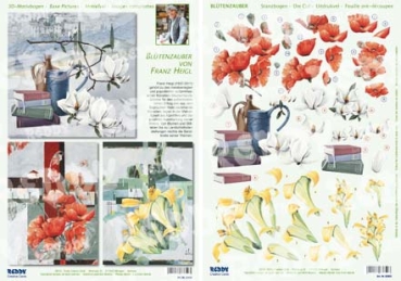 3D Stanzbogenset Franz Heigl Magnolien, Mohn, Lilien