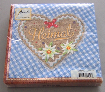 Ambiente Lunch Serviette 33 x 33 cm pro Stück Heimat Herz blau