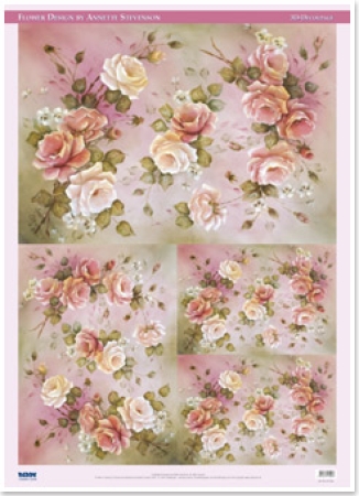 Decoupagepapier 1 Bogen, 70 x 48 cm, Rosen, rosa