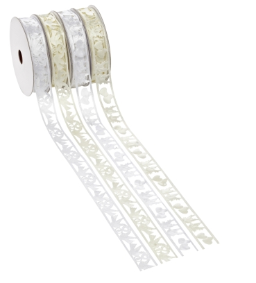 Band Tauben und Herzen 20 mm pro Meter weiss