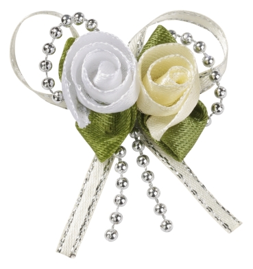 Satin-Rosen mit Band weiss-creme ca. 3 cm