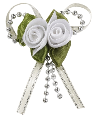 Satin-Rosen mit Band weiss ca. 3 cm