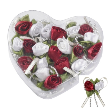 Satin-Rosen mit Band bordeaux-weiss ca. 3 cm