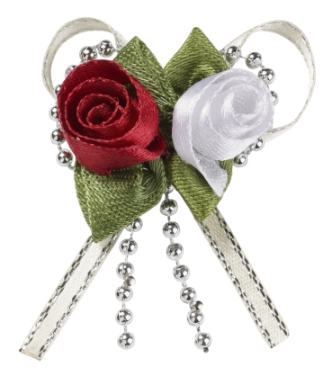Preview: Satin-Rosen mit Band bordeaux-weiss ca. 3 cm