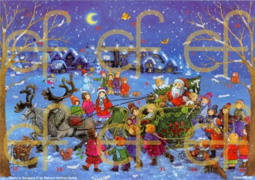 Adventskalender-Karte "Weihnachtsmann mit Schlitten"