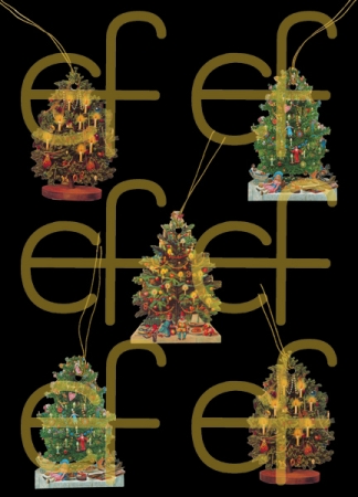 5 Geschenkanhänger mit goldener Kordel Weihnachtsbäume
