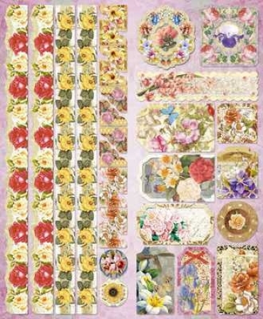 Preview: Le Suh Geprägte Sticker Blumen mit Bordüren III