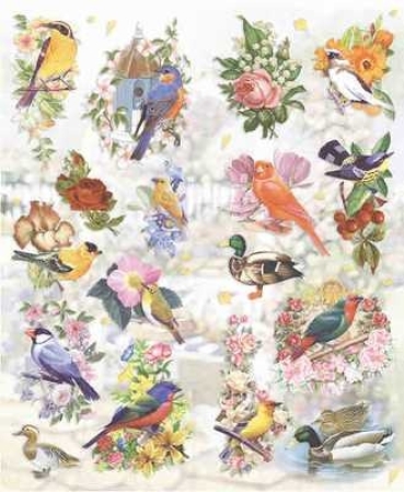 Preview: Le Suh Geprägte Sticker Blumen Vögel II
