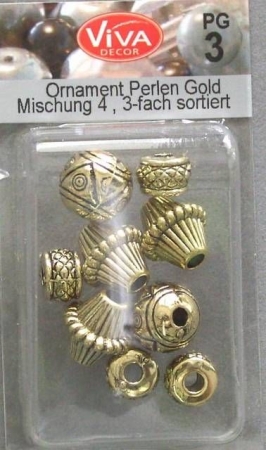 VIVA Decor Ornament Perlen Doppelkegel, Kugel, Rondell gold