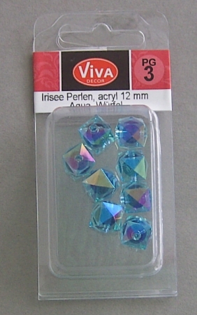 VIVA Decor Irisée Perlen acryl 12 mm Würfel Aqua