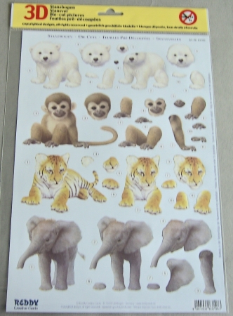 3D Stanzbogen Romantisch  Eisbär, Affe, Tiger, Elefant