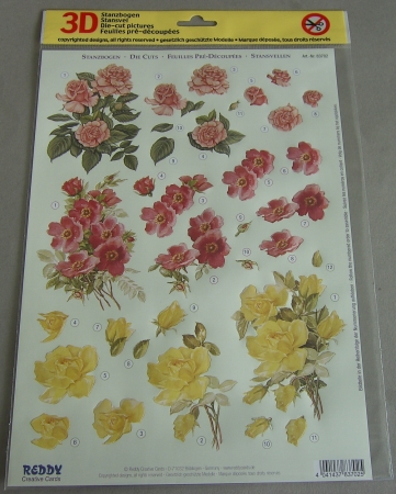 3D Stanzbogen Romantisch Rosen rot, rosa, gelb