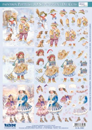 Preview: Reddy 3D Stanzbogen Paintbox Poppets Junge im Schnee, Schlittschuhlaufen
