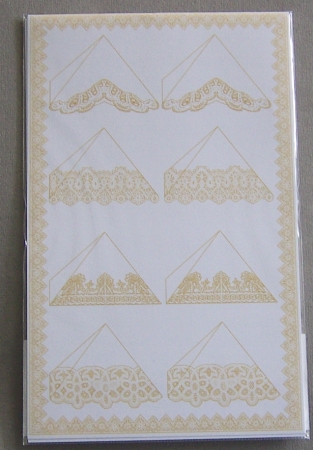 Kartenaufleger Set zu je 8 Blumentütchen und Rahmen goldgelb