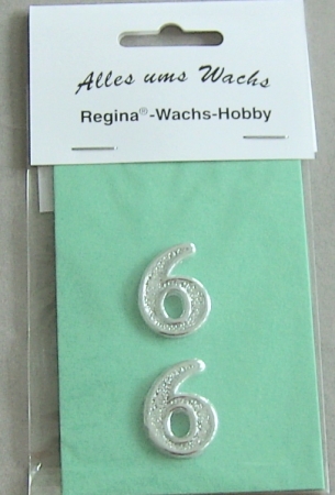 Wachs Zahl "6" glänzend, 25 mm silber