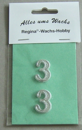 Wachs Zahl "3" glänzend, 25 mm silber