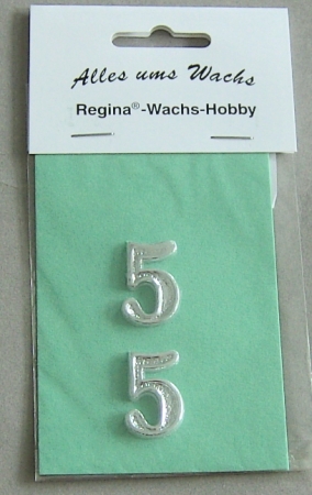 Wachs Zahl "5" glänzend, 25 mm silber