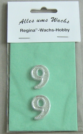Wachs Zahl "9" glänzend, 25 mm silber