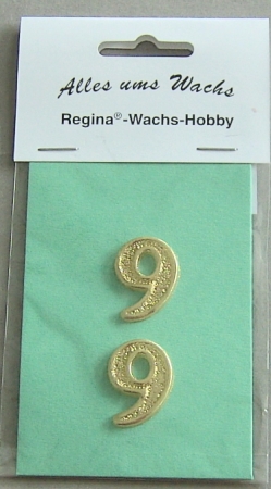 Wachs Zahl "9" glänzend, 25 mm gold