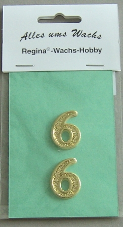 Wachs Zahl "6" glänzend, 25 mm gold