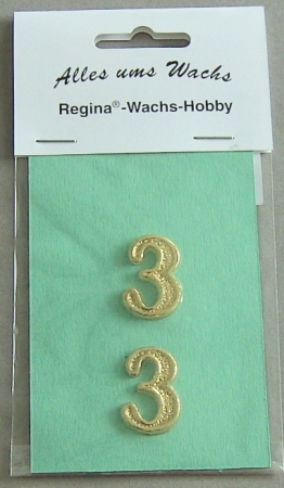 Wachs Zahl "3" glänzend, 25 mm gold