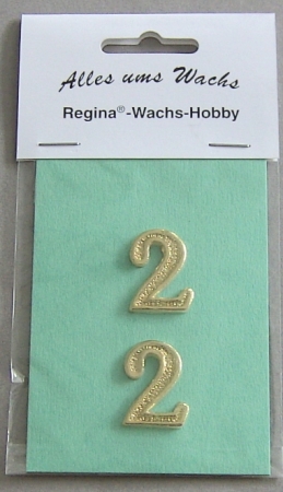 Wachs Zahl "2" glänzend, 25 mm gold