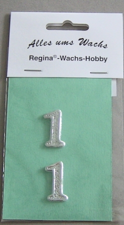 Wachs Zahl "1" glänzend, 25 mm silber