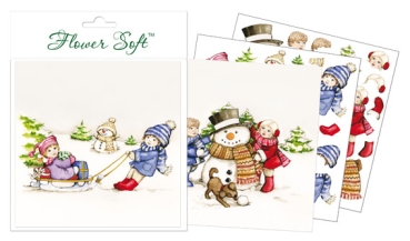 Preview: Kartenaufleger mit Stanzbogen Kinder im Schnee