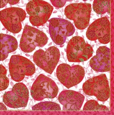 Caspari Lunch Serviette pro Stück Floral Hearts