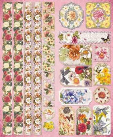 Preview: Le Suh Geprägte Sticker Blumen mit Bordüren I