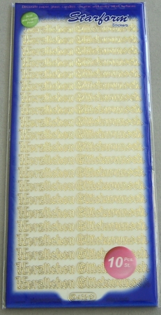 Stickerbogen 10 x 23 cm ""Herzlichen Glückwunsch"" transparent gold
