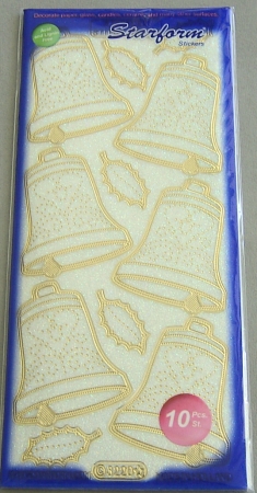 Stickerbogen 10 x 23 cm Flitter transparent Glocken Gold