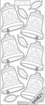 Preview: Stickerbogen 10 x 23 cm Flitter transparent Glocken Gold