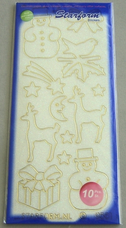 Stickerbogen 10 x 23 cm Flitter transparent Weihnacht II Gold
