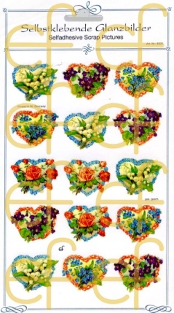 Preview: Selbstklebende Glanzbilder 15 Blumenherzen